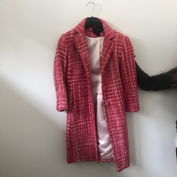 Pink Tartan Pink White and Red Tweed Pea Coat